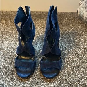 Navy Blue Suede Caged Heels